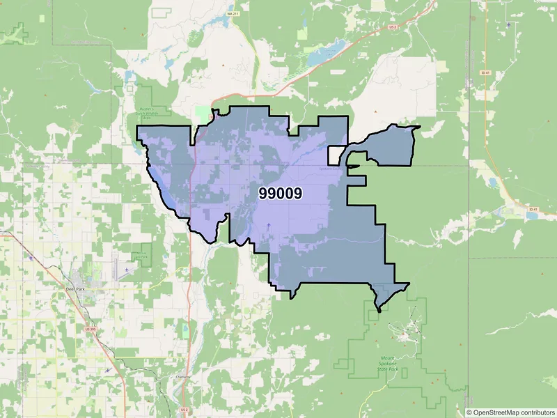 Map of ZIP Code 99009 — Elk, WA
