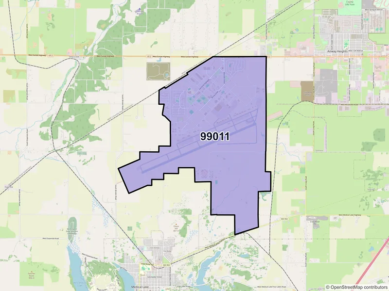 Map of ZIP Code 99011 — Fairchild Air Force Base, WA
