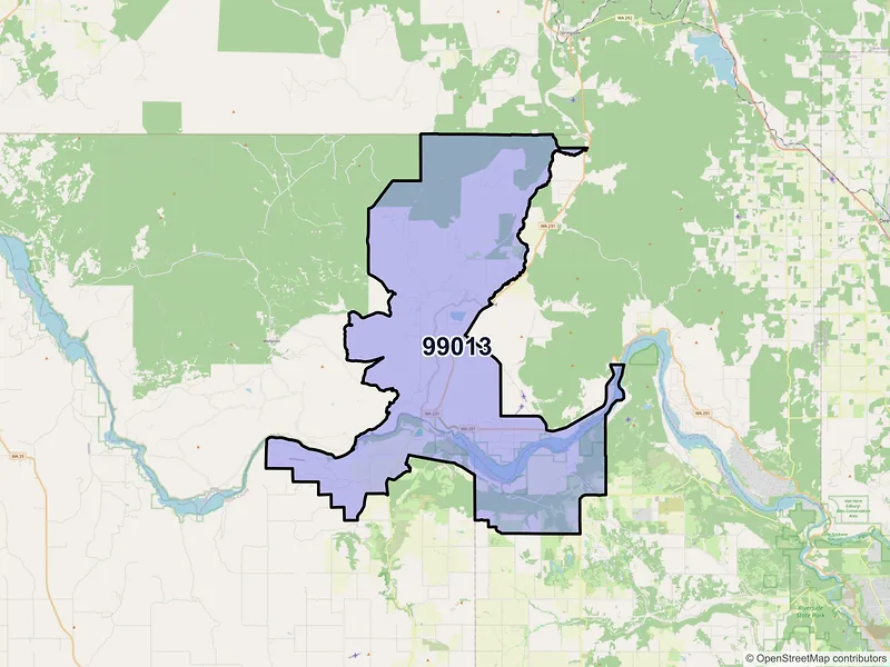Map of Ford, Washington and ZIP codes