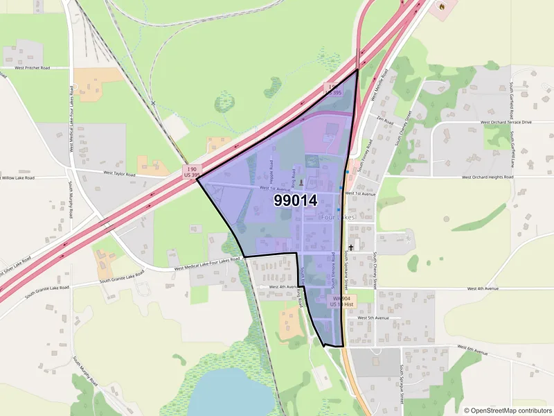 Map of Four Lakes, Washington and ZIP codes