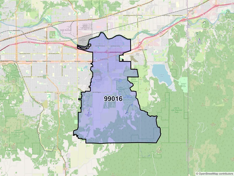 Map of Greenacres, Washington and ZIP codes