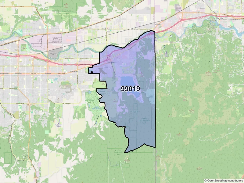 Map of Liberty Lake, Washington and ZIP codes