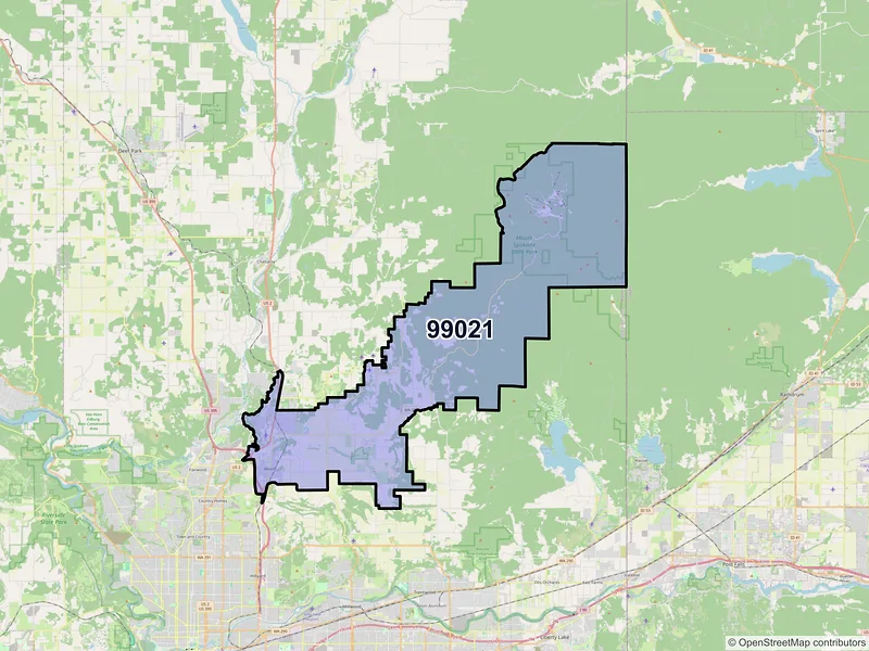Map of ZIP Code 99021 — Mead, WA