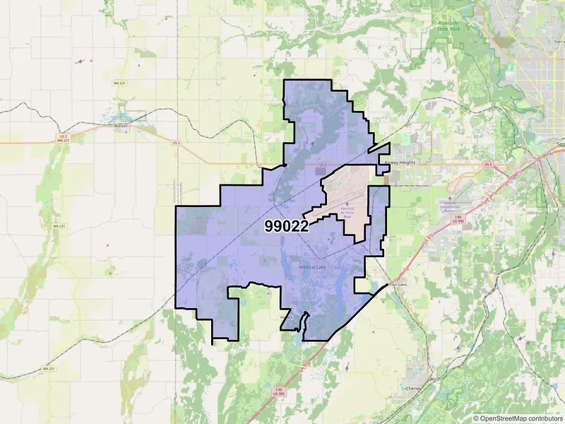 Map of ZIP Code 99022 — Medical Lake, WA