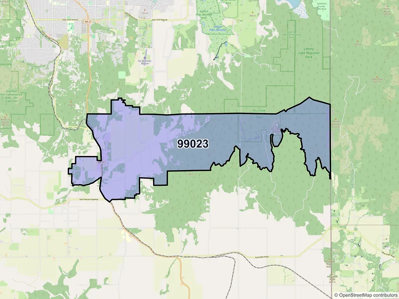 Map of ZIP Code 99023 — Mica, WA