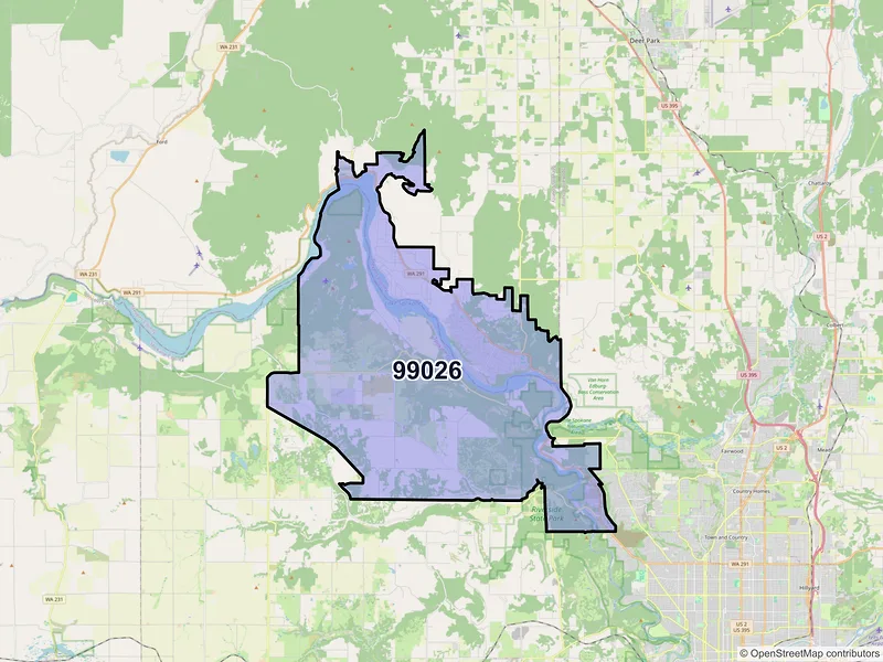 Map of Nine Mile Falls, Washington and ZIP codes