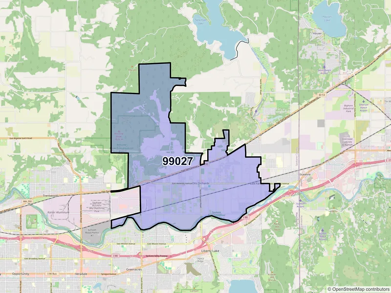 Map of Otis Orchards, Washington and ZIP codes