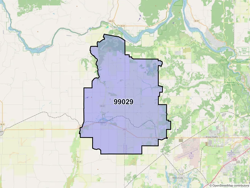 Map of ZIP Code 99029 — Reardan, WA