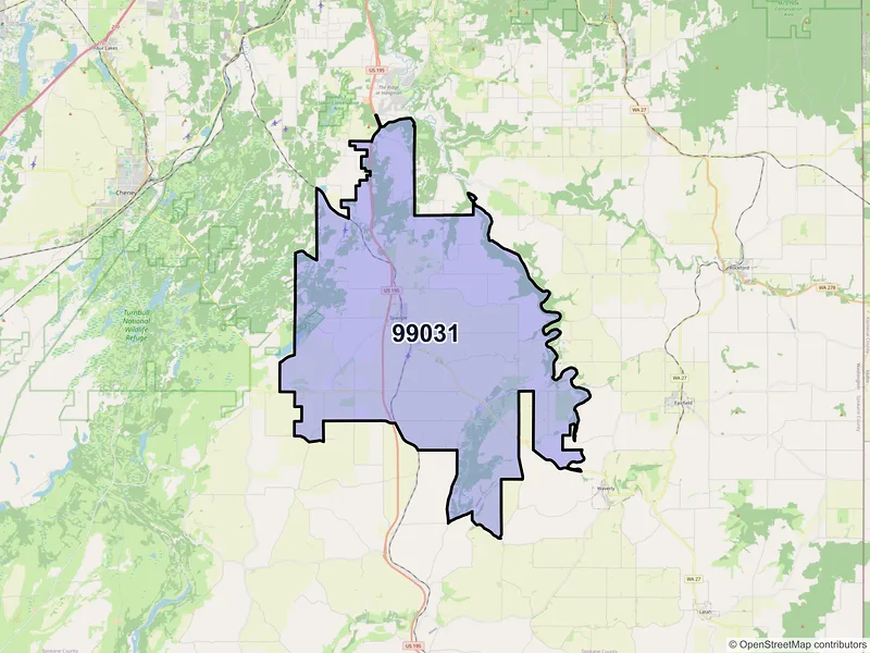 Map of ZIP Code 99031 — Spangle, WA