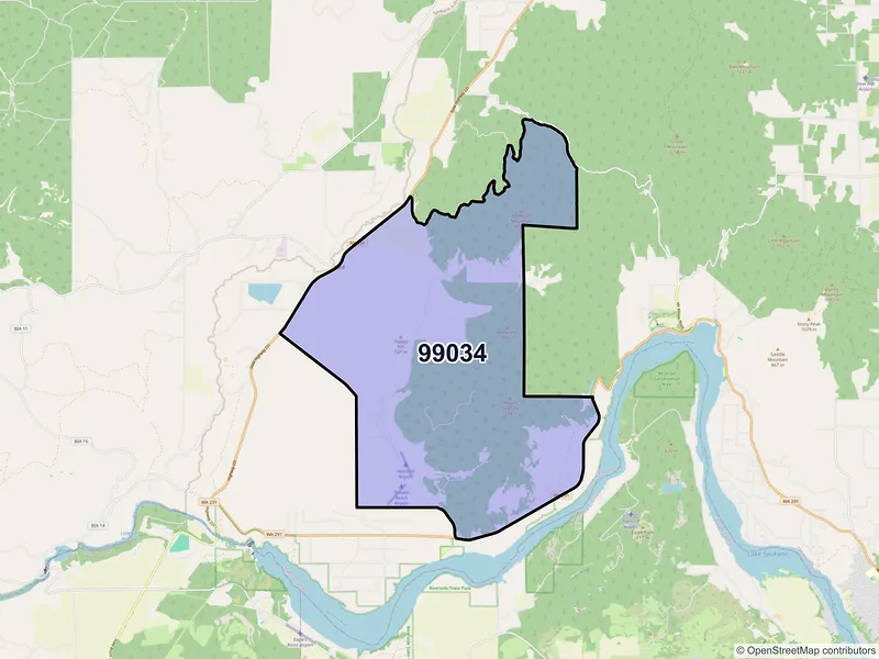 Map of ZIP Code 99034 — Tumtum, WA