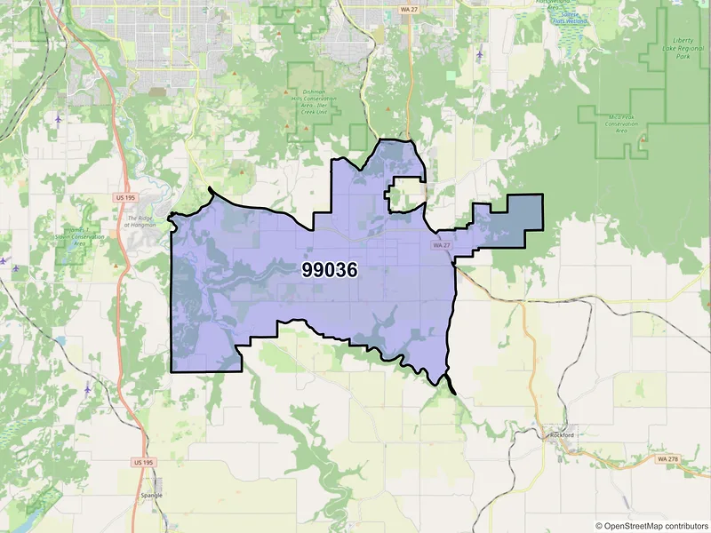 Map of ZIP Code 99036 — Valleyford, WA