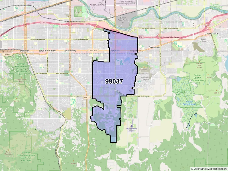 Map of Veradale, Washington and ZIP codes