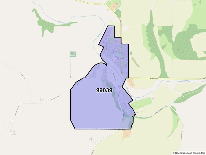 Map of Waverly, Washington and ZIP codes
