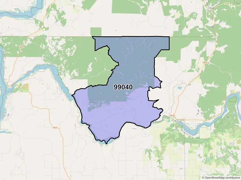 Map of ZIP Code 99040 — Wellpinit, WA