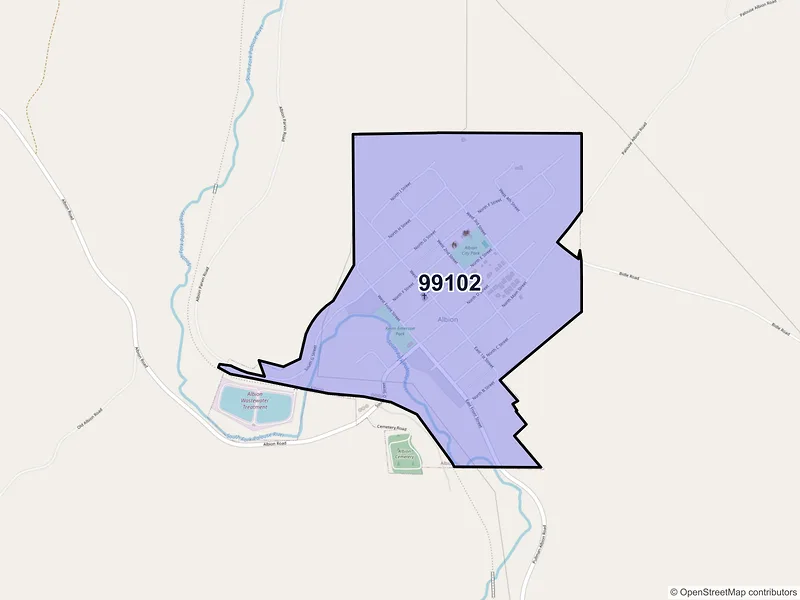 Map of Albion, Washington and ZIP codes
