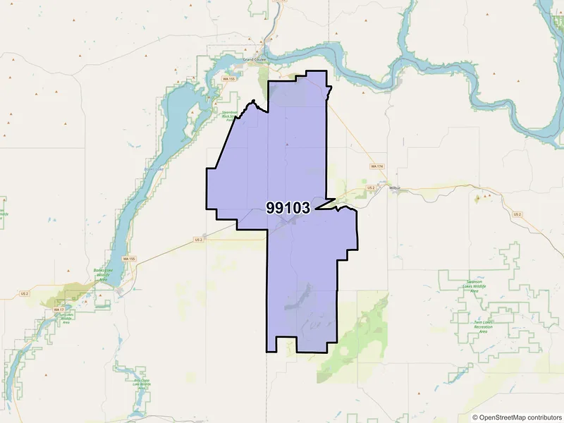 Map of ZIP Code 99103 — Almira, WA