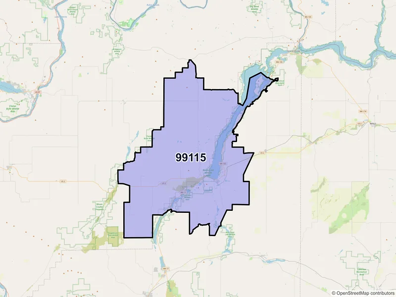 Map of ZIP Code 99115 — Coulee City, WA