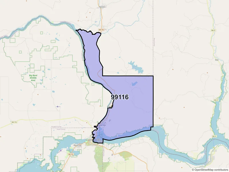 Map of ZIP Code 99116 — Coulee Dam, WA