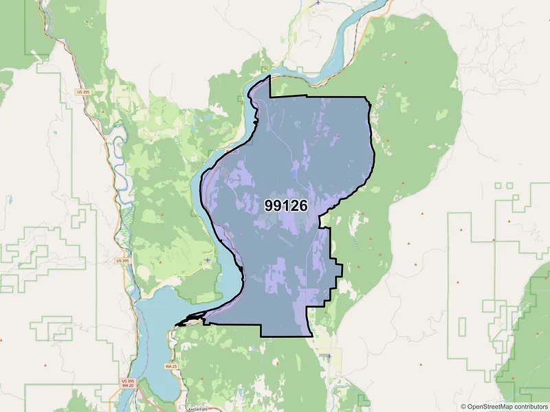 Map of ZIP Code 99126 — Evans, WA