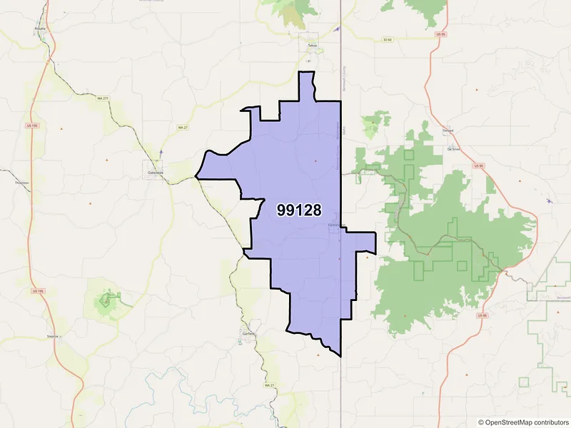 Map of Farmington, Washington and ZIP codes