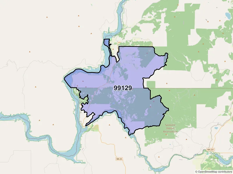 Map of ZIP Code 99129 — Fruitland, WA