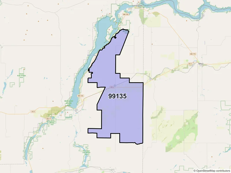 Map of Hartline, Washington and ZIP codes