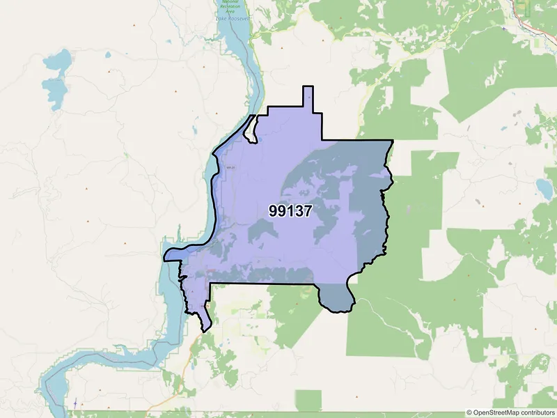 Map of ZIP Code 99137 — Hunters, WA