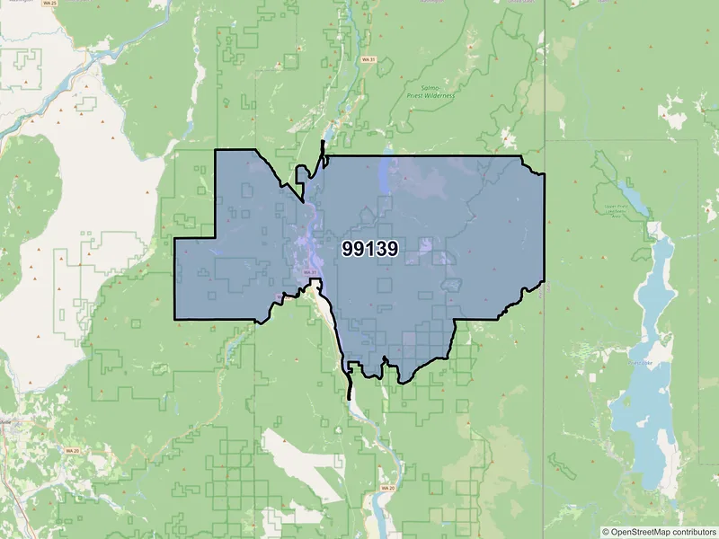 Map of Ione, Washington and ZIP codes