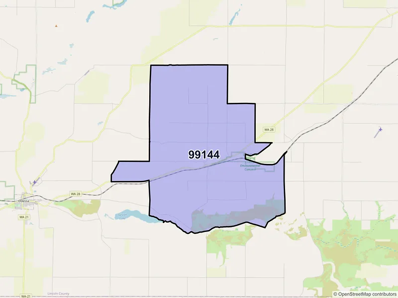 Map of ZIP Code 99144 — Lamona, WA