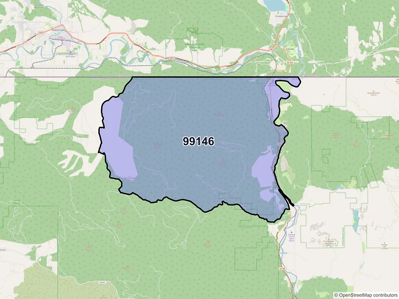 Map of Laurier, Washington and ZIP codes