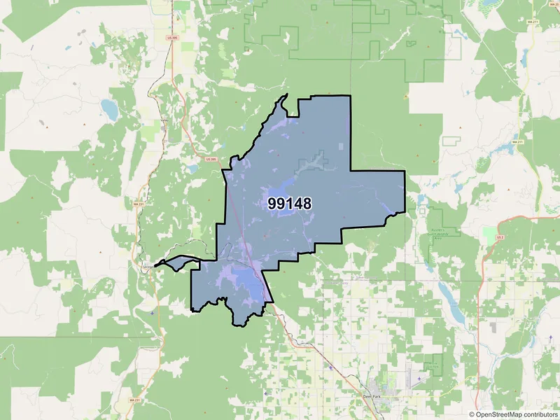 Map of ZIP Code 99148 — Loon Lake, WA