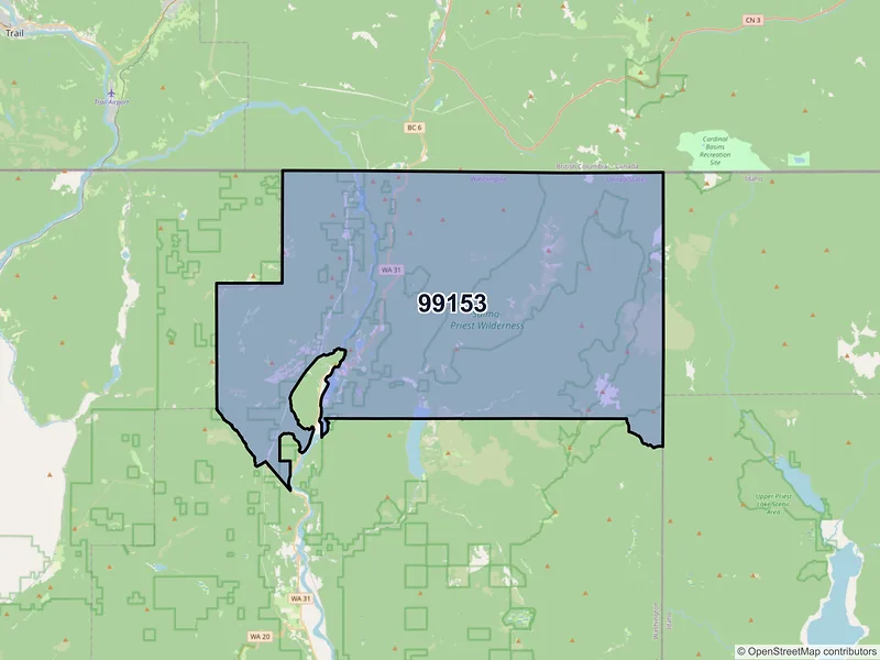 Map of ZIP Code 99153 — Metaline Falls, WA