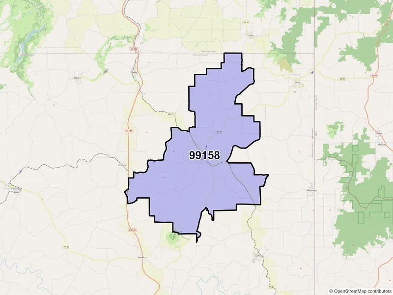 Map of ZIP Code 99158 — Oakesdale, WA