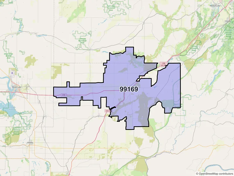 Map of Ritzville, Washington and ZIP codes