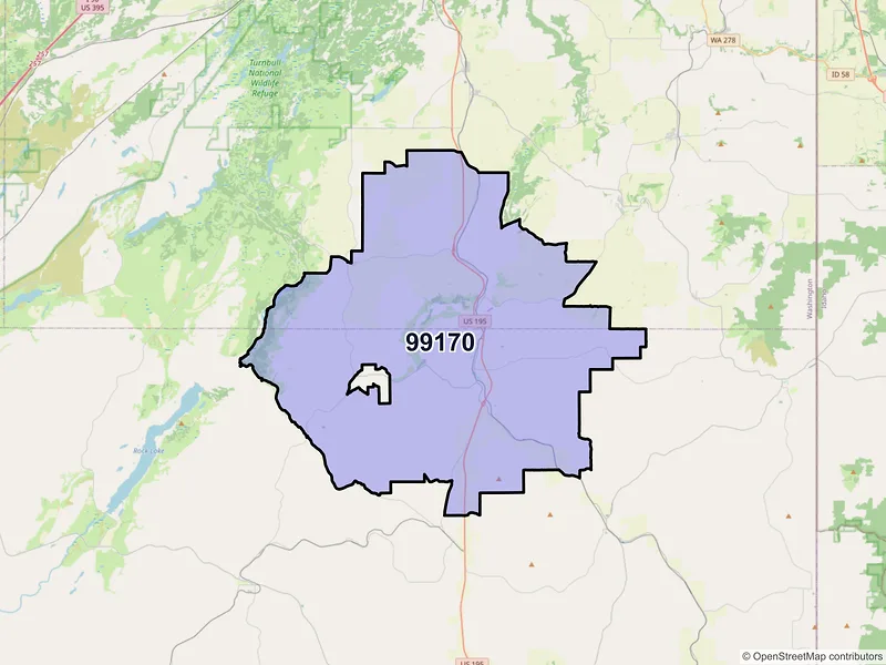 Map of ZIP Code 99170 — Rosalia, WA