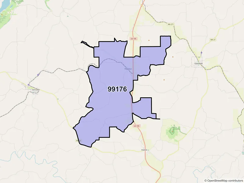 Map of Thornton, Washington and ZIP codes