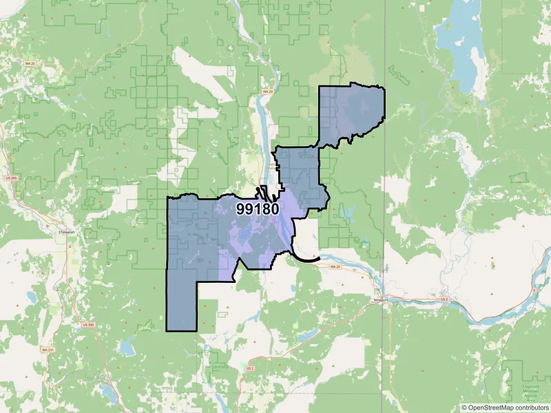 Map of Usk, Washington and ZIP codes