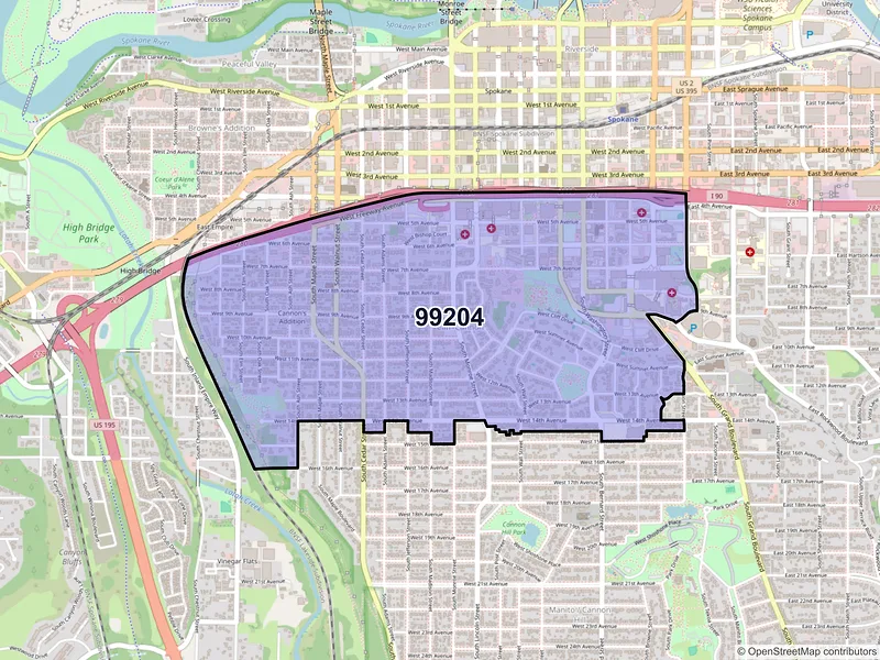 Map of ZIP Code 99204 — Spokane, WA