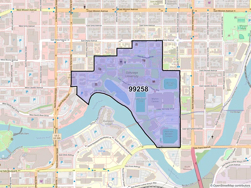 Map of ZIP Code 99258 — Spokane, WA