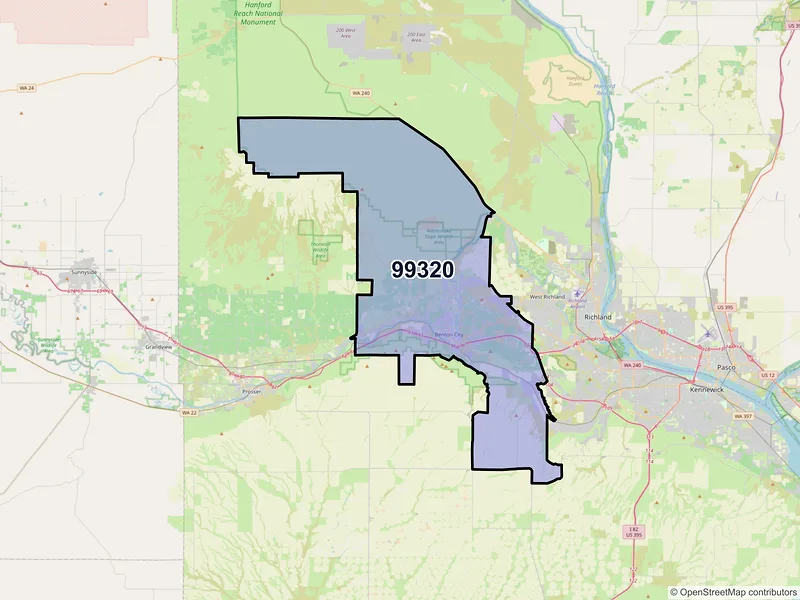 Map of Benton City, Washington and ZIP codes
