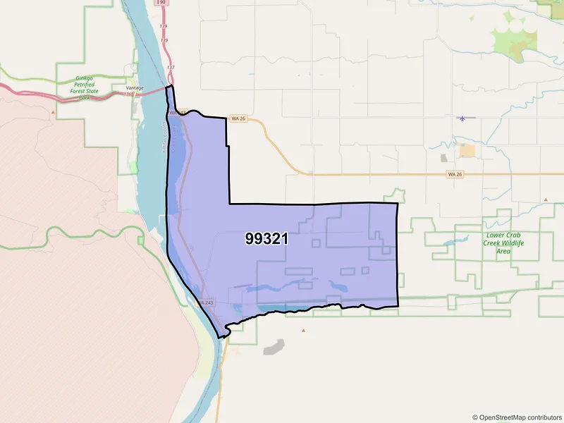 Map of ZIP Code 99321 — Beverly, WA