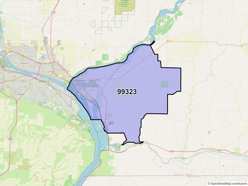Map of ZIP Code 99323 — Burbank, WA