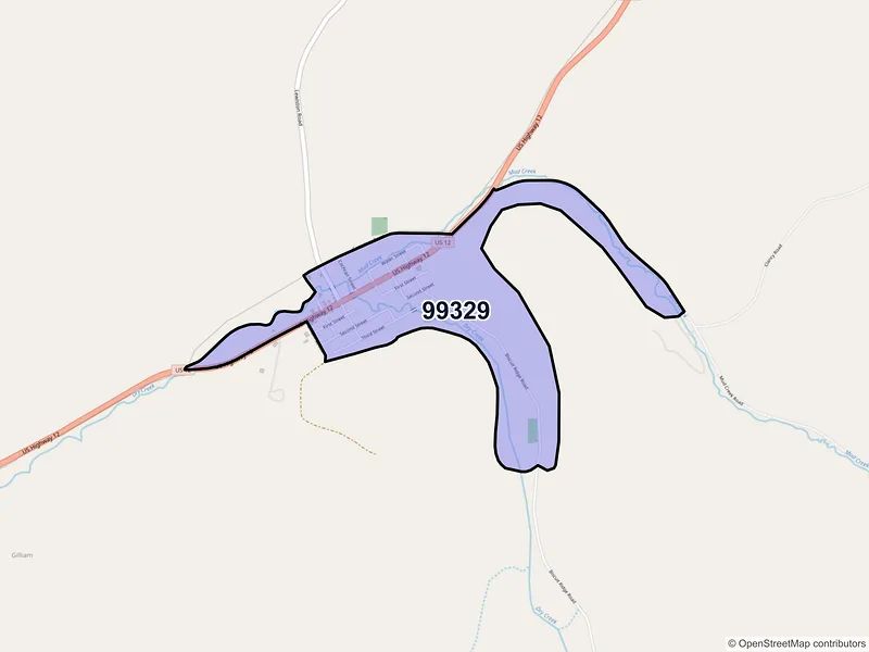 Map of ZIP Code 99329 — Dixie, WA