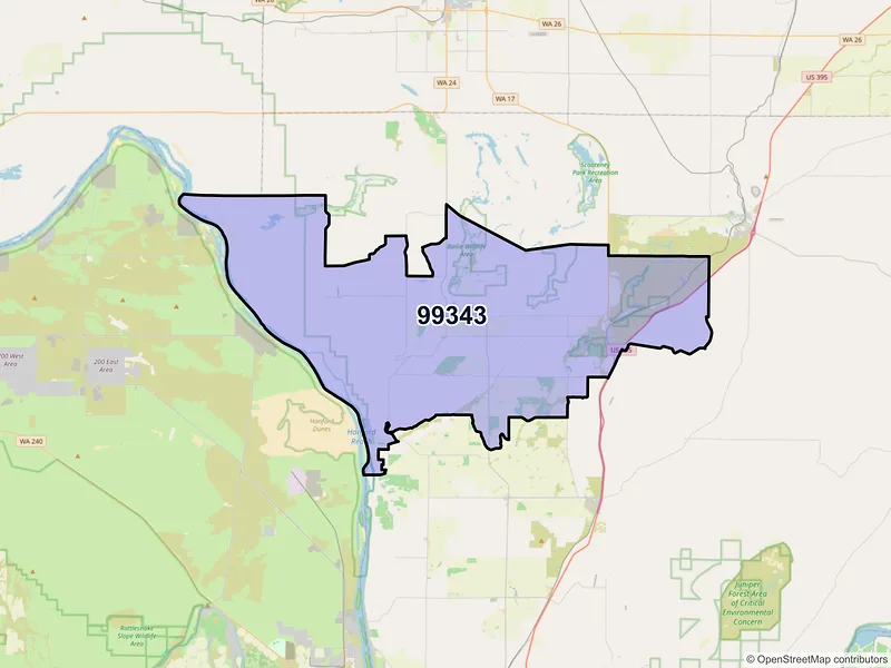 Map of ZIP Code 99343 — Mesa, WA