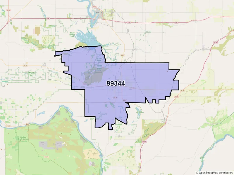 Map of Othello, Washington and ZIP codes