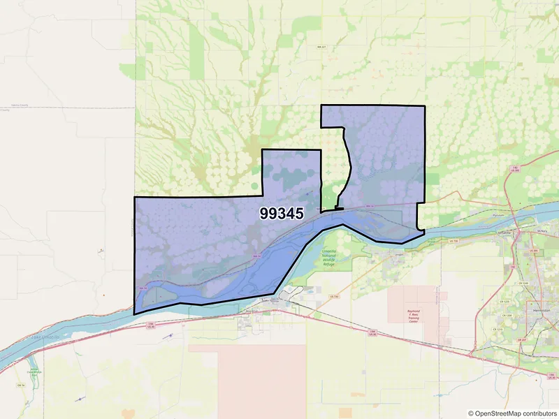 Map of Paterson, Washington and ZIP codes