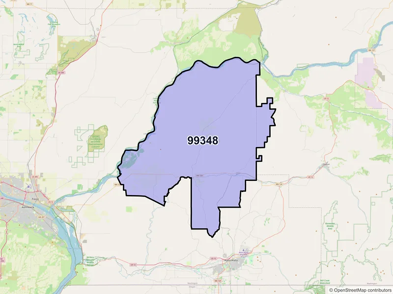 Map of ZIP Code 99348 — Prescott, WA