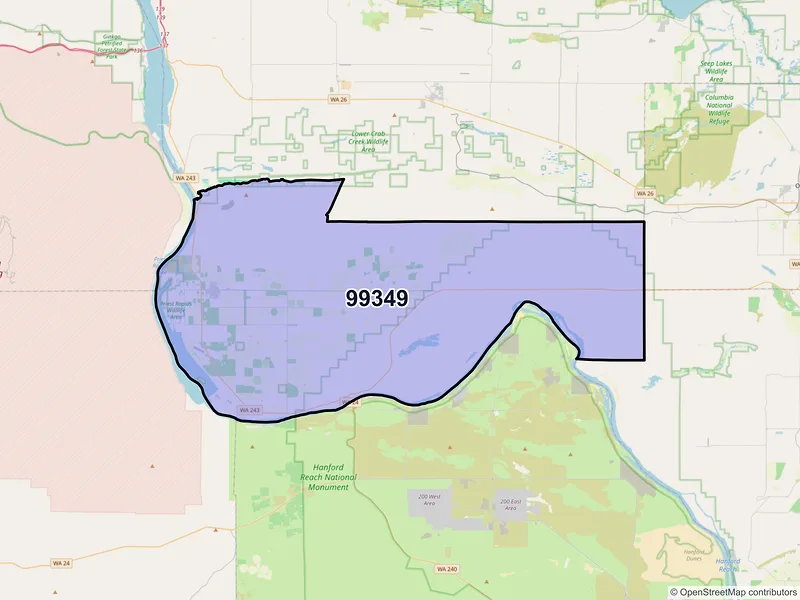 Map of ZIP Code 99349 — Mattawa, WA