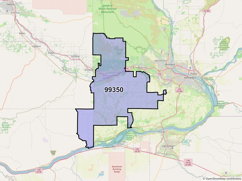 Map of Prosser, Washington and ZIP codes