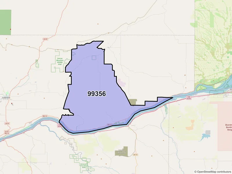 Map of ZIP Code 99356 — Roosevelt, WA